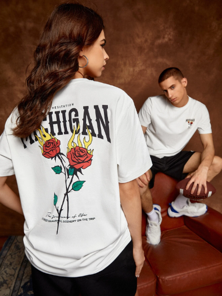Manfinity Unisex 1pc Slogan & Floral Print Tee