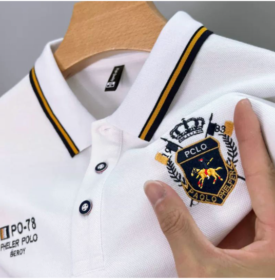 Polo Korean Version Shirt Top Lapel Business Casual Summer Short Sleeved T-Shirt Men Embroidered Loose Men's Clothing