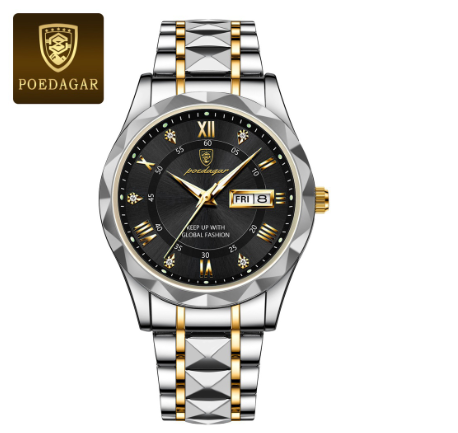 POEDAGAR 100% Original Luxury Business Fashion Men's Gold Watch Waterproof Luminous Date Stainless Steel Quartz Swiss Wrist Watch 009