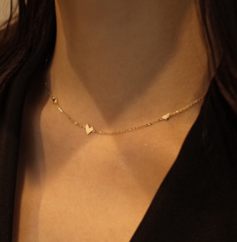 Silver K Gold Plated Necklace Female Gradient Three Heart-Shaped Slim Clavicle Chain