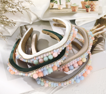 Korean Padded Colorful Beaded Crystal Headband Diamond Sponge Hair Band Woman Hair Accessories