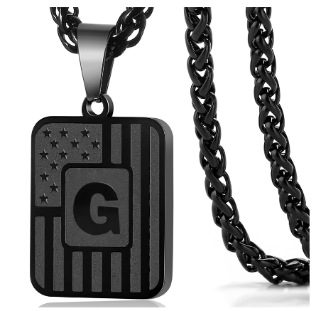 Gun Black 26 Letter Square Plate Stainless Steel Pendant Necklace Fashion Men's and Women's Jewelry Wholesale G