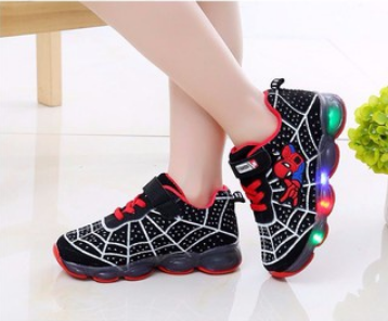 spider man Image shinny kids shoes LED cartoon flash children shoes for boys girls fashion sneaers