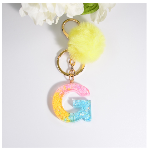 Fashion A-Z 26 Letters Iridescent Keychains Star Sequins Filling Resin Keyrings Women Bag Ornaments Exquisite Key Holder Charms G