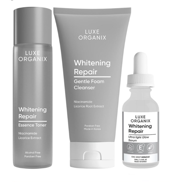 Luxe Organix Whitening Repair Niacinamide Toner 150mL, Cleanser 150ml, & Serum 30ml Bundle