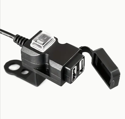 1pc Waterproof Motorcycle Handlebar Dual USB Charger With Mirror Mount And Switch - 12V-24V Power Outlet For All Phone Models