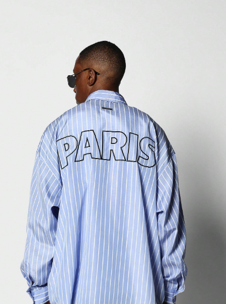 SUMWON Oversized Fit Stripe Shirt With Back Embroidery