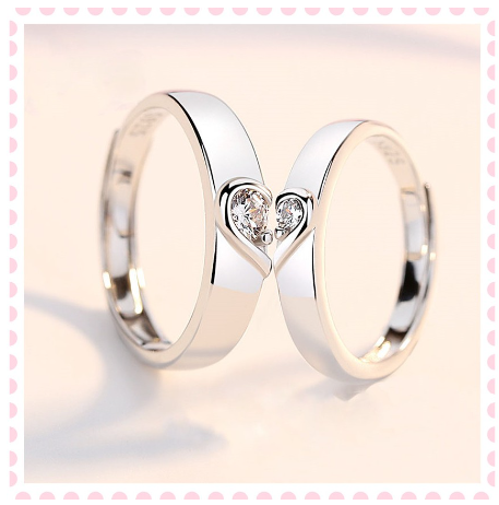 Jewelry 2pcs 925 Silver Couple Ring Crystal Diamond Couple Wedding Adjustable Rings Gift HT