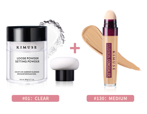 KIMUSE Oil Control Mushroom Head Stamp Loose Powder Setting + 4 Color NatuKIMUSE Oil Control Mushroom Head Stamp Loose Powder Setting + 4 Color Natural Coverage Cushion Concealer Makeup Set