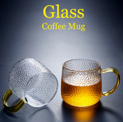 Hammered Textured Coffee Mug with Handle Hot and Cold Beverage Drinking Glass Tea Cup