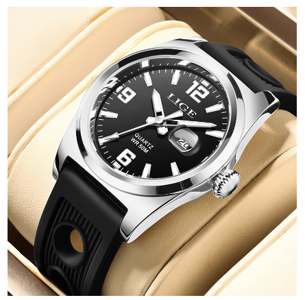 LIGE Official Waterproof Quartz Watch Men Military Casual Fashion Sport Silicone Luminous Wristwatch Date Calendar Watches SILVER BLACK