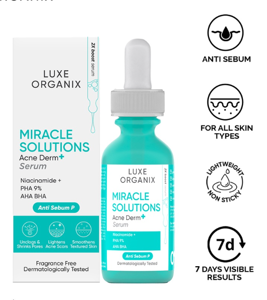 Luxe Oraganix Miracle Solutions AHA BHA PHA Serum 30ml