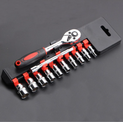 Ratchet Socket Wrench Set, Drive Set With 10 Sockets 4-13mm With 2 Way Tools Kit