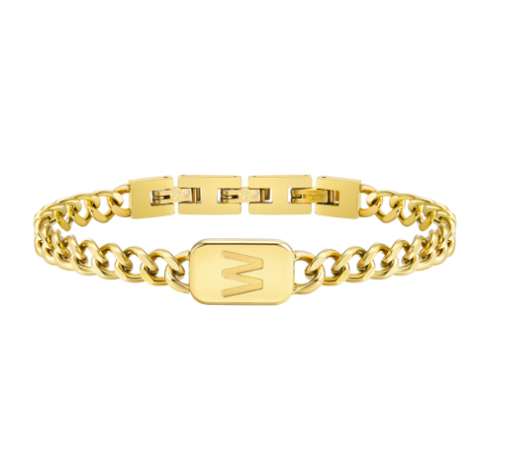 Vnox Letter Cuban Chain Bracelet for Women Men18K Gold Initial Name Stainless Steel 7MM Bracelet Chain Couple Gift Jewelry W