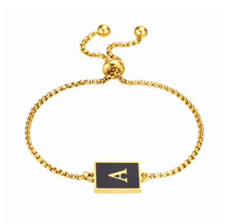 Vnox Initial Letter Black Bracelet,Gold Tone A-Z 26 Alphabet Charms Chain with Ball Clasp,Luxury Gifts for Women A
