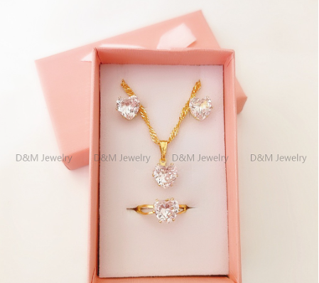 DM jewelry 14K Saudi Gold Plated Jewelry Set 3in1 Necklace Earring Adjustable Ring