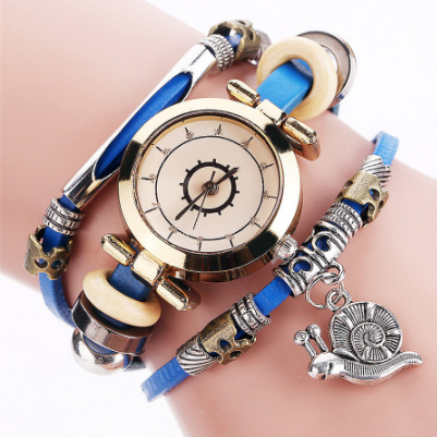 Ladies Snail Pendant Vintage Leather Bracelet Watch