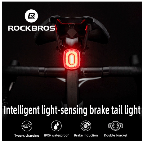 Rockbros Bike Light Smart Light Brake Sensing IPX6 Waterproof Taillight Bicycle Cycling Type-C Rechargeable LED Rear Light Bike