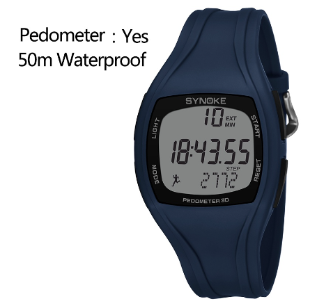 SYNOKE Men Watch 50M Waterproof 3D Pedometer Digital Military Sport Watches BLUE
