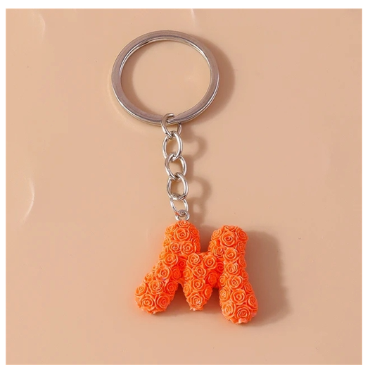 Fashion Rose 26 Letter Keychains Sweet Flower A-Z Alphabet Keyrings For Women Handbag Pendant Ornaments Jewelry Accessories M