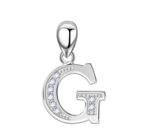Tom Silver Pendant Initial Letter with Stone A to Z Fashion Accesories 92.5 Sterling Silver SP676 G