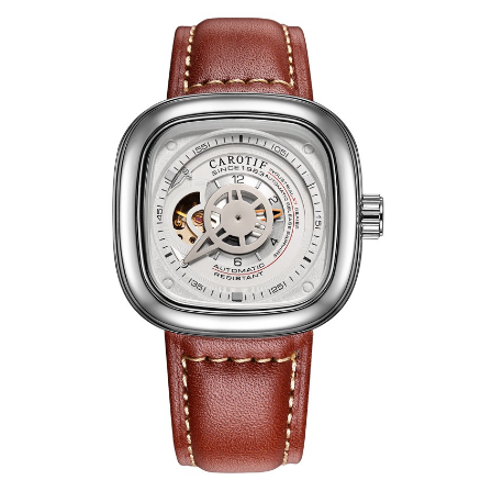 CAROTIF Automatic Skeleton Watch for men - Fashion Waterproof leather strap Sport Watches men watch F1003 2