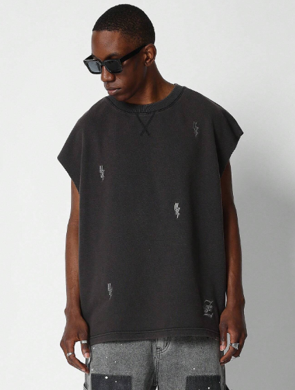 SUMWON Oversized Fit Tank Tee With Lightning Embroidery