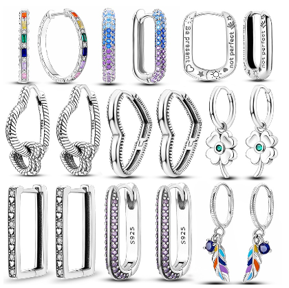 925 Sterling Silver Pave U Shape Heart Earring Hoop Earrings For Women