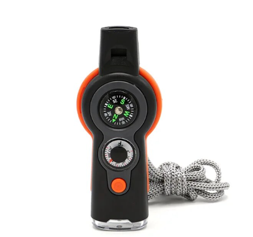 7 in 1 Whistle Outdoor Survival Emergency Tools Multifunctional LED Light Camping Hiking Whistle Compass Thermometer Magnifier