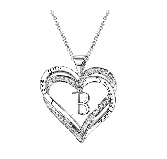 Clever Jewelry Letters Necklace A to Z Initial Heart Pendant Necklace Heart Necklace for Women Gift B