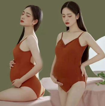 Maternity Bodysuit for Photoshoot V-neck Sleeveless Slim Fit Pregnant Photography Jumpsuit