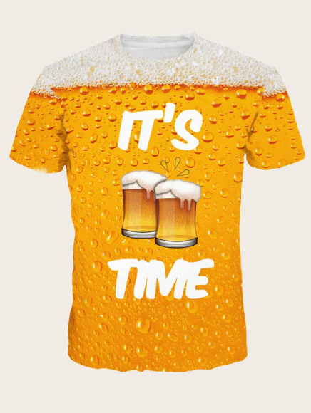 Manfinity Men T-Shirts Fit Crew Neck Short Sleeve Graphic Tee Beer Casual Party Tops Summer Polyester