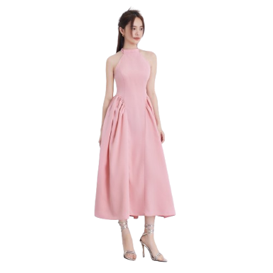 Lovito Women Pleated Zipper Dress L58Ad096 (Pink/Black)