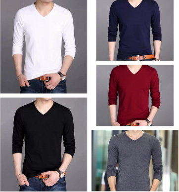 Long Sleeve T shirt for Men's Men Tops Men V Neck Tees Plain