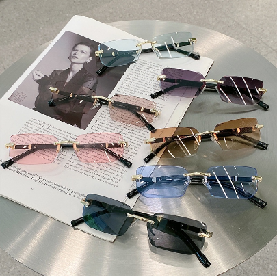 Rimless Rectangle Sunglasses UV400 Protection Frameless Sun Glasses Fashion Eyewear for Women & Men