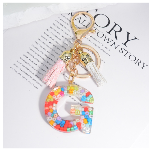 Colorful Beades Filled A-Z 26 Letter Keychains For Women Fashion Initials Keyring With Tassel Bag Pendant Accessories Souvenir G