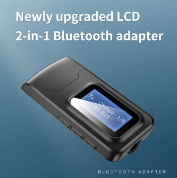 2 in 1 USB Bluetooth 5.0 Adapter Wireless Mini Audio Receiver Transmitter 3.5mm AUX with LCD Screen Display for Car PC TV