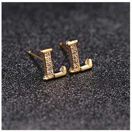 Ins Gold Plated Diamond Earrings Korean letter inlaid Zircon Earrings Fashion Earrings L