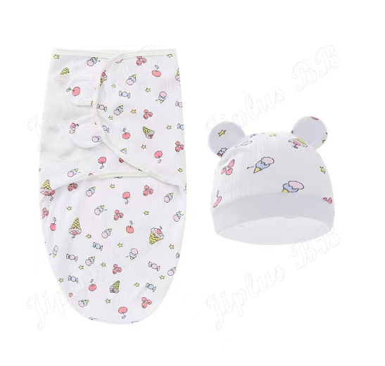 Newborn Baby Muslin Swaddle Blanket Hat Set Swaddle Bedding Wrap Blanket Baby Swaddling S38