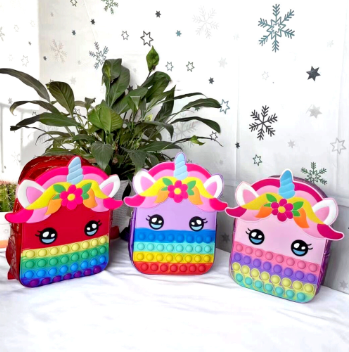 Unicorn Pop It Bubbles Backpack Stress Reliever For Girl Kids School Stuff Purse Bag Accessories Adjustable Large Fidget