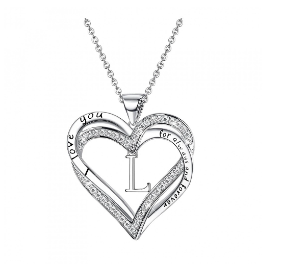Clever Jewelry Letters Necklace A to Z Initial Heart Pendant Necklace Heart Necklace for Women Gift Dainty Initial Cubic Zirconia Alphabet L