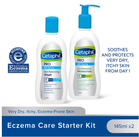 Cetaphil Eczema Care Starter Kit (Pro AD Derma Wash 145ml + Moisturizer 145ml)