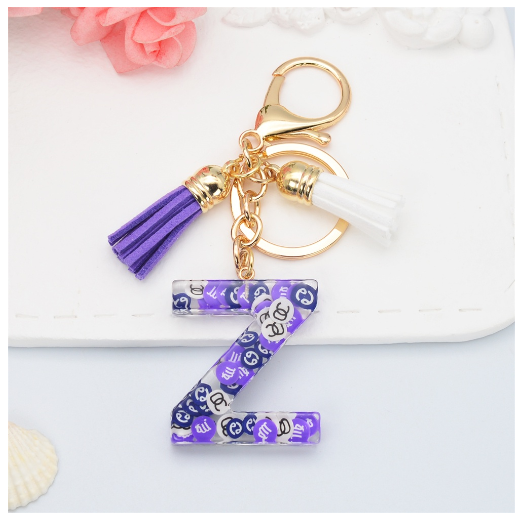 New 26 Letters Constellation Symbol Slice Resin Keychain Charms Women Handbag Ornaments With Tassel Key Ring Accessories Gift Z