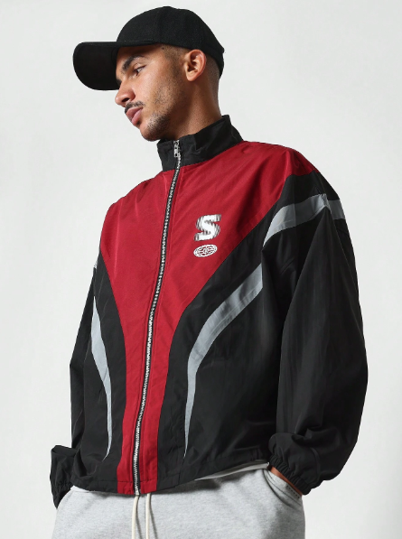 SUMWON Nylon Zip Through Funnel Neck Colour Block Track Jacket