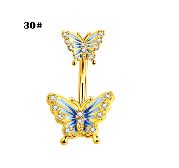 Gold Belly Button Ring with Diamonds and Zirconia Belly Button Clasp Piercing Belly Button Nail