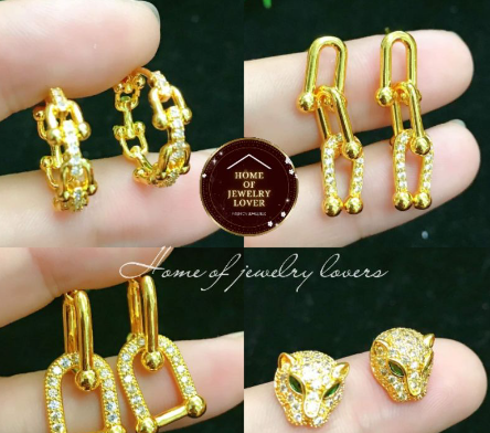 Trendy 21k Gold Plated Panther/ Hardware Link Earrings