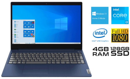 Lenovo IdeaPad 3 15.6" FHD i3-1115G4 3GHz 4GB RAM 128GB SSD Windows 11