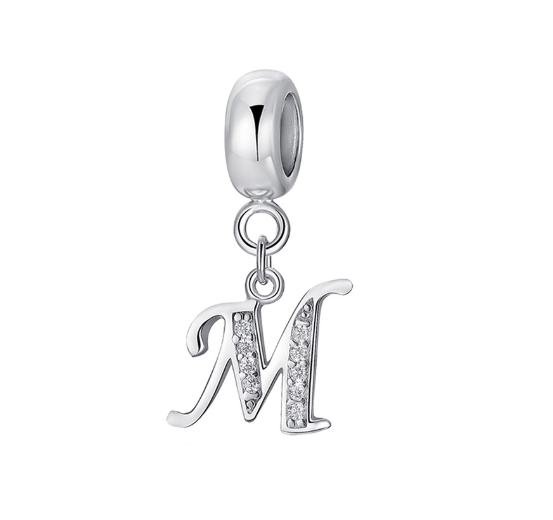 26 English Letter Pendants Suitable For Pandora Bracelet DIY Necklace 925 Silver-Plated Charm Simple Fashion Jewelry Pendant M