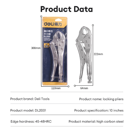 Deli 10" Round Vise Grip Locking Pliers Round Jaws Welding Pliers Locking Pliers DL2001/DL20017