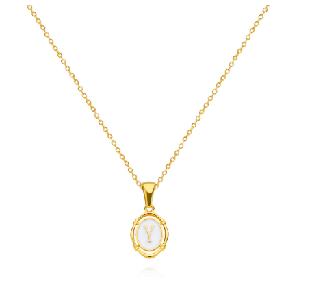 26 Letter Pendant Necklace 18k Gold Oval Shell Neck Chain Necklace Fashion Gift Y